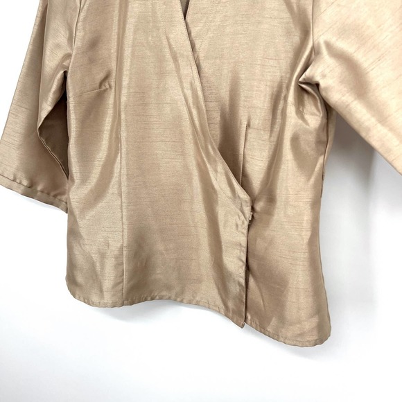 JM Collection Womens Size 6P Petite Gold Wrap Formal Blouse Shirt Top Elegant - Picture 3 of 8